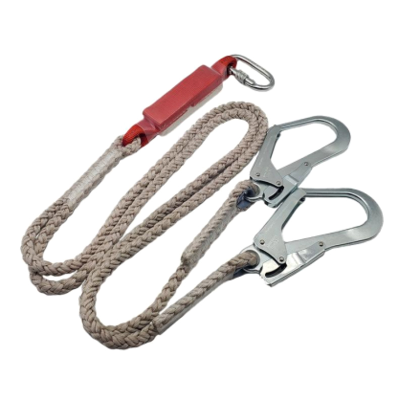 KA-L02 Fall Arrest Shock Absorber Twin Lanyard With Polyamide Rope, 2 Scafford Hooks, 1 Carabiner.