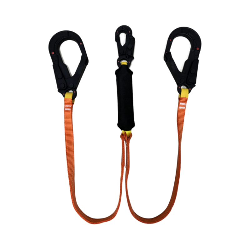 KA-L16 Dielectric Twin Lanyard na May Shock Absorber, Dalawang Insulated Big Hooks, Isang Insulated Small Hook，Double-Deck Polyester Webbing, Fall Arrest