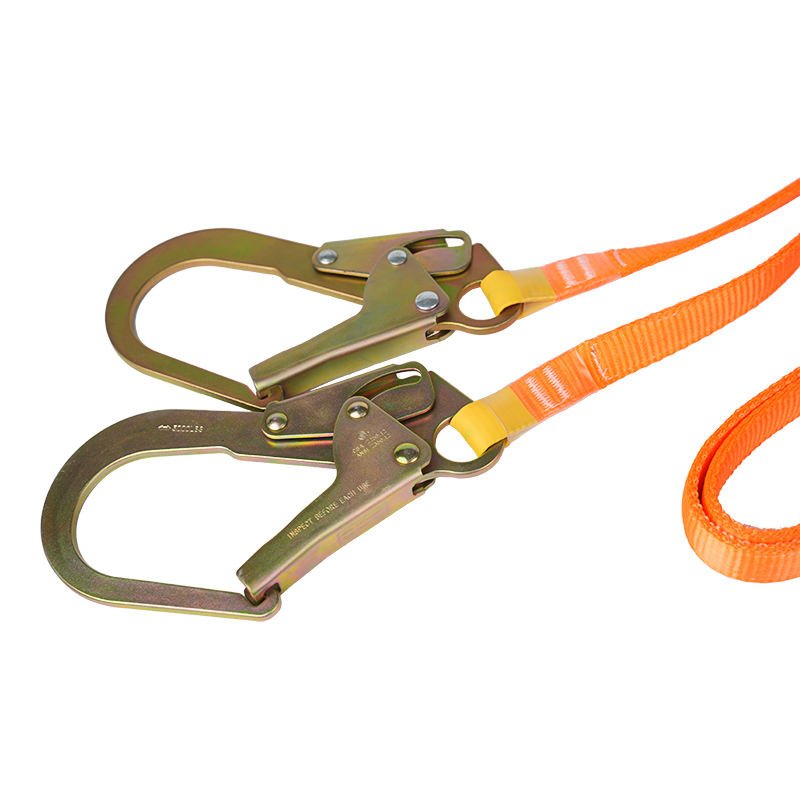 L19 Fall arrest twin safety lanyard na may makapal na webbing at ANSI hook